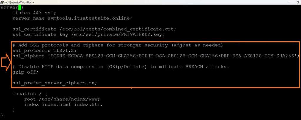 An illustration showing how to enable secure cipher suites and protocols in NGINX