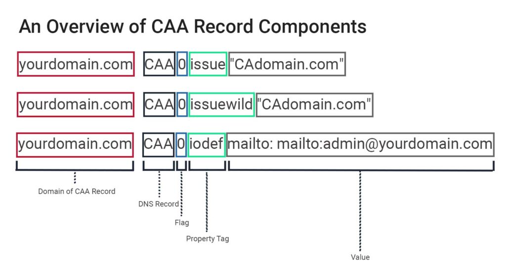 An illustration breaking down the components of a CAA record