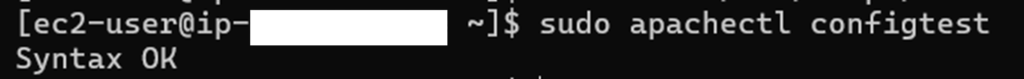 A terminal displaying the results of the configtest, showing the syntax is OK