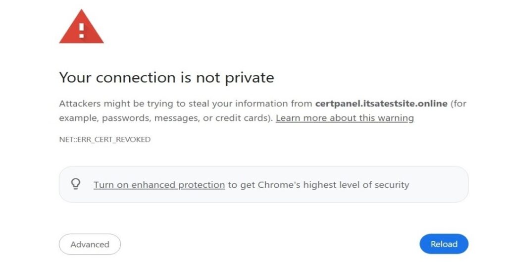 An example browser warning showing that a site's certificate has been revoked
