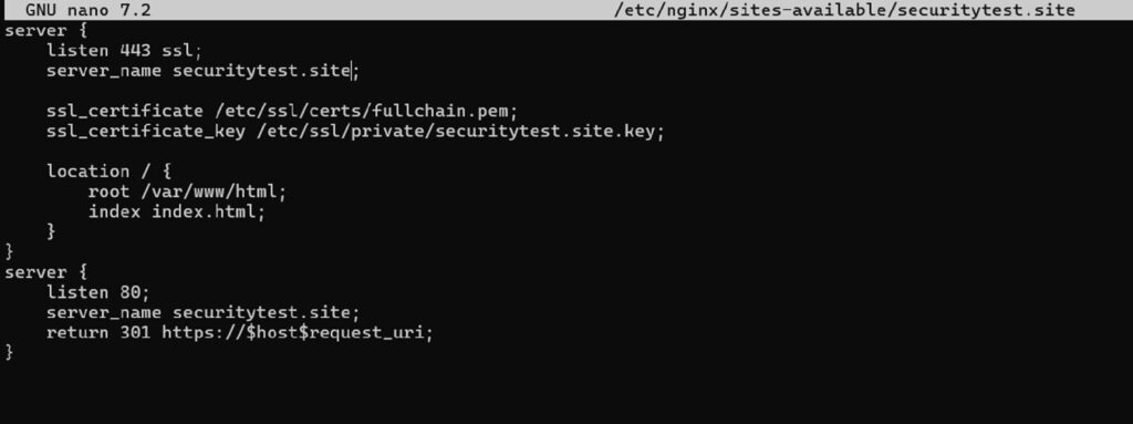 An example of what you'll see when you install an SSL certificate on NGINX Ubuntu and related select distros.
