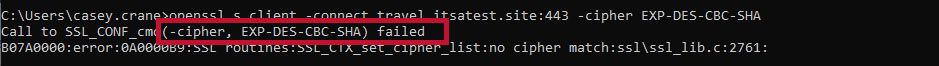 FREAK attack graphic: A snippet from OpenSSL showing that a specified export cipher suite isn't suppoted on a test site