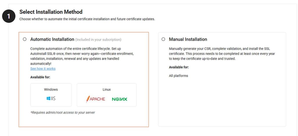 Where you can select your preferred Linux version (Apache) in CertPanel for installing AutoInstall SSL